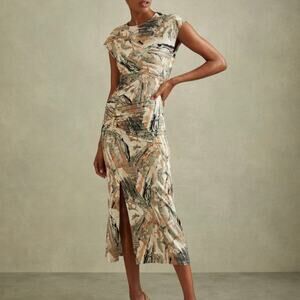 Womens Reiss LENNIA PRINTED JERSEY MIDI DRESS IN MULTI Size S EUC!